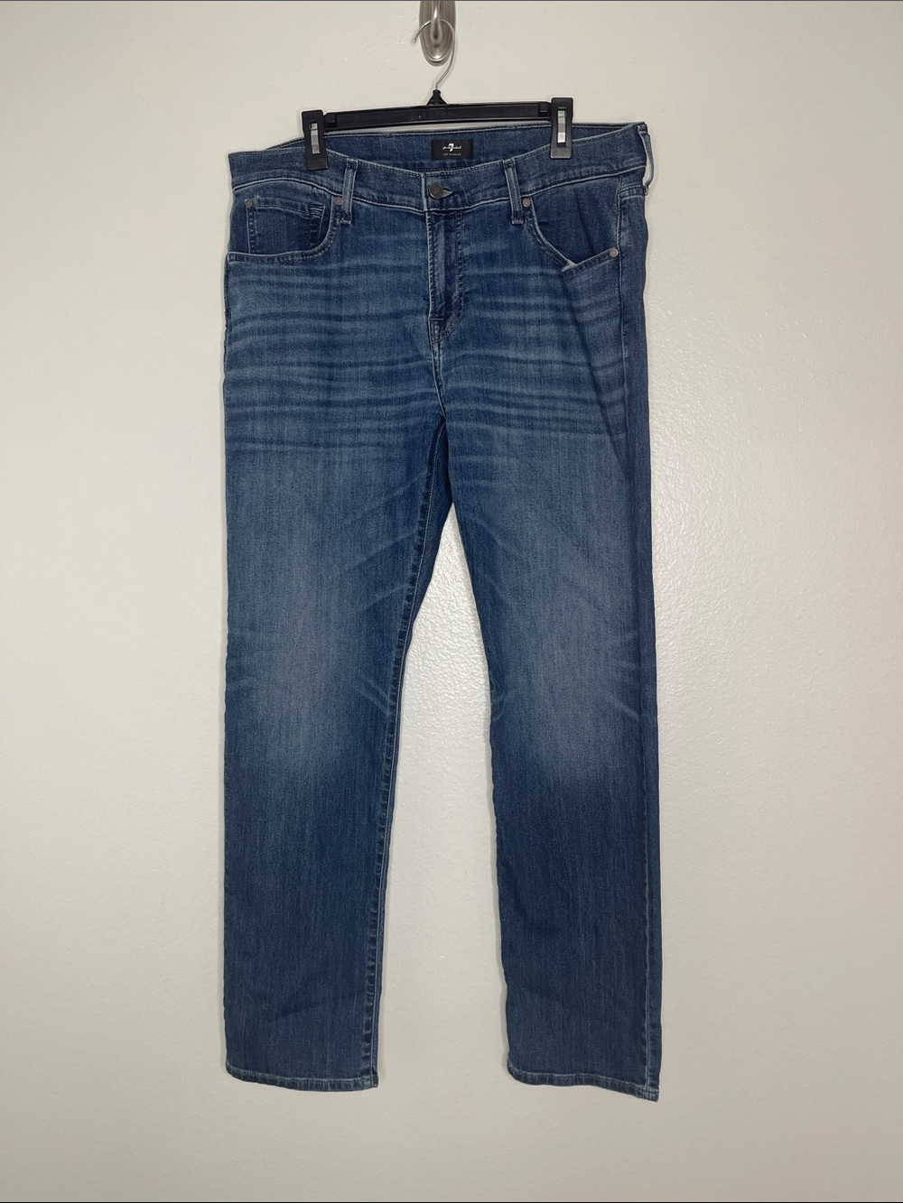 7 For All Mankind "The Straight" Stretch Men's Blue Jeans Size 38 X 33